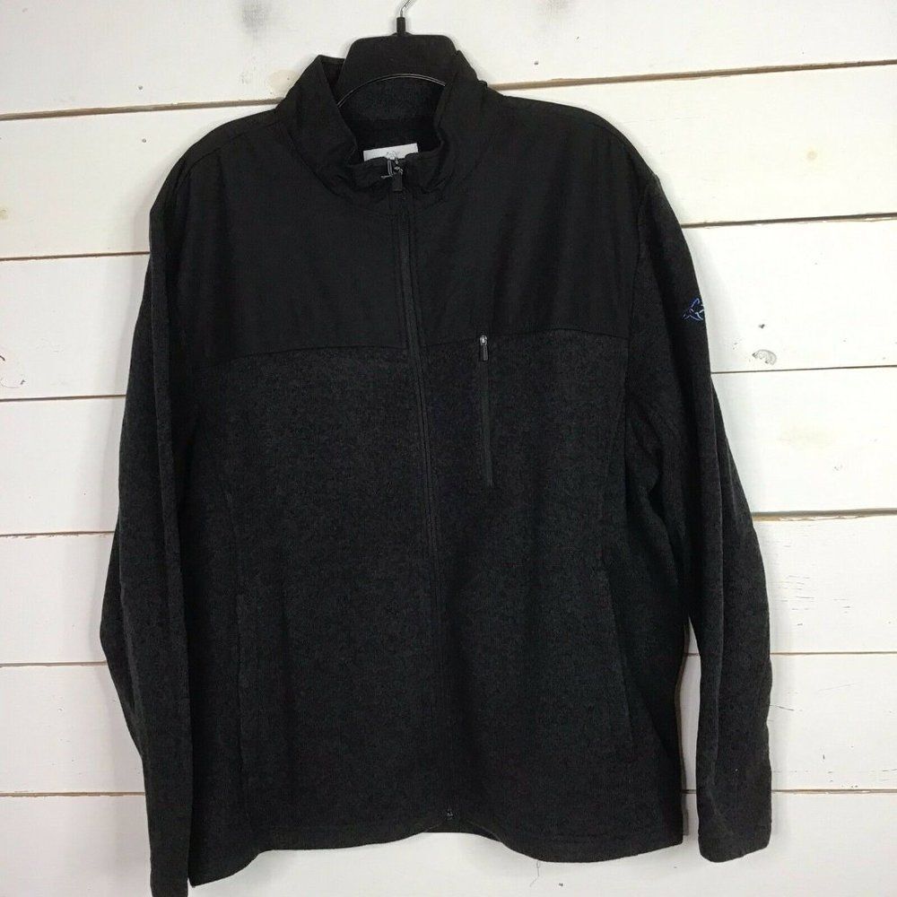 New Greg Norman Fleece Sweater Full Zip Black Heather Men's XL